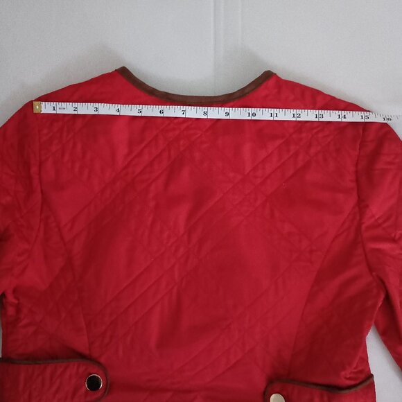 Charter Club Red Quilted Barn Jacket with Brown Trim Women’s Small VGUC/EUC - Picture 10 of 15